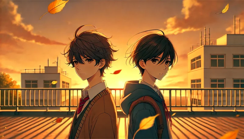 全体のアイキャッチ画像プロンプト】 用途：記事トップビジュアル プロンプト： Anime-style illustration of a teenage boy and girl standing side by side on a quiet school rooftop during golden hour, both facing forward but not touching, eyes soft and thoughtful. Autumn leaves blowing in the wind, warm sky tones. Subtle distance between them, symbolizing emotional intimacy without physical closeness. 16:9 cinematic composition. ✅【ラストシーンの感動と、“その先”への問い】 プロンプト： Anime-style close-up of a boy with tears in his eyes as he looks upward into a crowd during a school festival. Background blurred, focus on the emotional release in his face. Slight glow around him symbolizing acceptance and reconnection. A girl stands silently in the background watching, supportive and calm. ✅【石田と西宮の関係の変化（小学生～高校）】 プロンプト： Anime-style split-scene: on the left, a flashback of a boy teasing a shy girl with a hearing aid in elementary school; on the right, the same two in high school standing quietly near each other under a tree. Contrast in lighting between childhood immaturity and teenage reflection. Symbolizes growth and time. ✅【再会後の石田は、西宮に「手話」を使って話しかけ、自殺を止め、友人関係を築こうと努力します】 プロンプト： Anime-style scene of a boy using sign language under moonlight on a pedestrian bridge, speaking to a girl who is turned away but listening. Quiet urban background, soft blue lighting. Emotional vulnerability conveyed through body language, no dialogue bubble. ✅【告白シーンの意味と2人の心の距離】 プロンプト： Anime-style emotional moment where a girl with a hearing aid tries to speak, blushing, while the boy looks surprised and conflicted. Background is softly out of focus, creating intimacy. Subtle tension in their eyes and expressions. Soft indoor lighting. ✅【ラストシーンでの笑顔と“その後”の可能性】 プロンプト： Anime-style image of the boy and girl standing at a distance in a bustling school festival. Both smiling subtly, exchanging glances without speaking. Lanterns in the background, soft orange lighting. Focus on mutual understanding and unspoken connection. ✅【作者やファンの見解（公式は明言せず）】 プロンプト： Anime-style symbolic image of scattered fan letters, tweets, and sketches of the two main characters on a desk, lit by soft evening light. A blurred interview page in the background with the quote “読者に委ねます” highlighted. Theme of open interpretation. ✅【「付き合うかどうか」が描かれなかった意図とは？】 プロンプト： Anime-style image of the same characters walking parallel paths on opposite sides of a river at twilight, not touching, but clearly aware of each other. Reflections on the water blend slightly. Symbol of connected yet undefined relationships. Philosophical mood. ✅【まとめ：明言されない“関係”こそがテーマ】 プロンプト： Anime-style wide shot of a quiet bench at sunrise with a schoolbag and hearing aid placed side by side, but no people visible. Cherry blossoms or leaves gently falling in the background. Theme of presence without labeling, silent companionship, and emotional imprint.