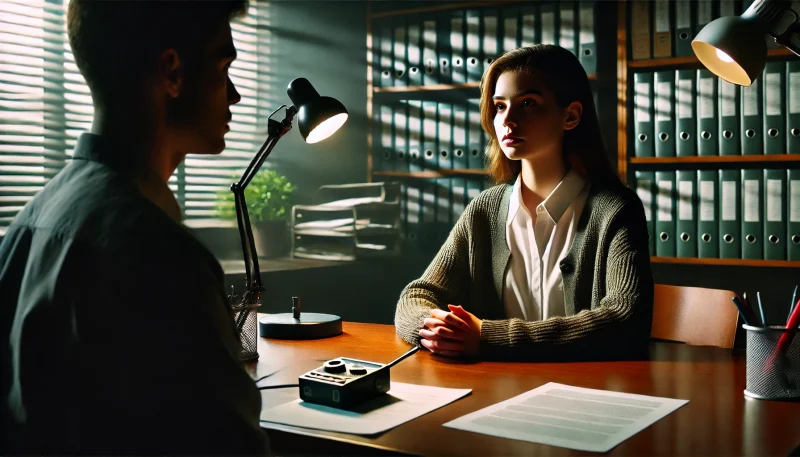 大学のパーティー会場で、男子学生が怒りの表情で他の学生たちのやり取りを見つめている。女性学生は落ち着いてブドウジュースを手にしており、誤解が生まれる瞬間を象徴する一場面。