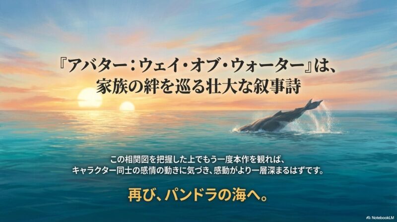 「再び、パンドラの海へ。」というメッセージと共に、相関図を把握して鑑賞することを勧めるエンディングスライド。