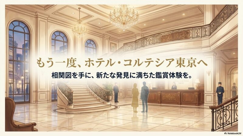 「もう一度、ホテル・コルテシア東京へ」というメッセージと資料の締めくくり。