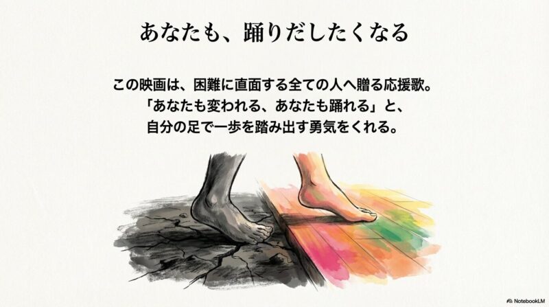 黒い足跡が右方向（未来）を指す矢印に向かって踏み出されているシンプルなイラスト。