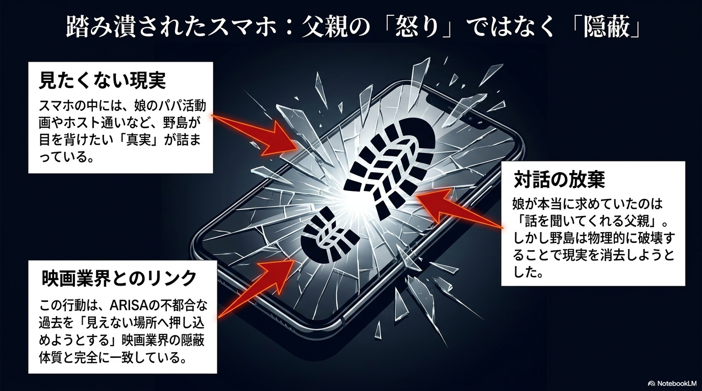 タイトルの「逆火（バックファイア）」の意味と、社会問題を感動ポルノとして消費するメディアの罪について解説した考察スライド