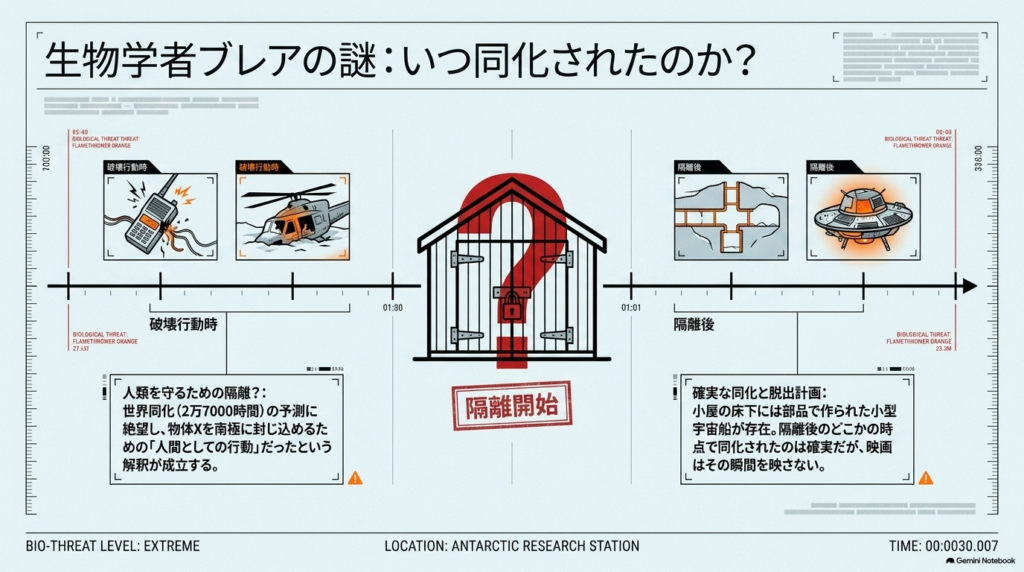 破壊行動時から隔離後までのブレアの行動と、同化されたタイミングの時系列考察  