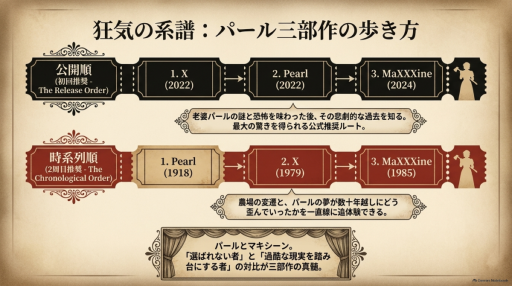 初回推奨の公開順と2周目推奨の時系列順を比較した、三部作のおすすめ鑑賞ルート